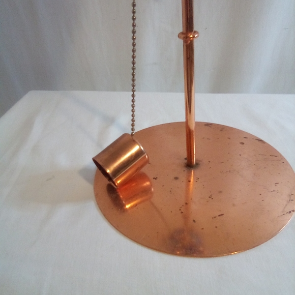 Vintage Hand Blown Blue/purple Glass Oil Lamp on 18" Copper Plated Stand w/ Cap - Picture 9 of 13